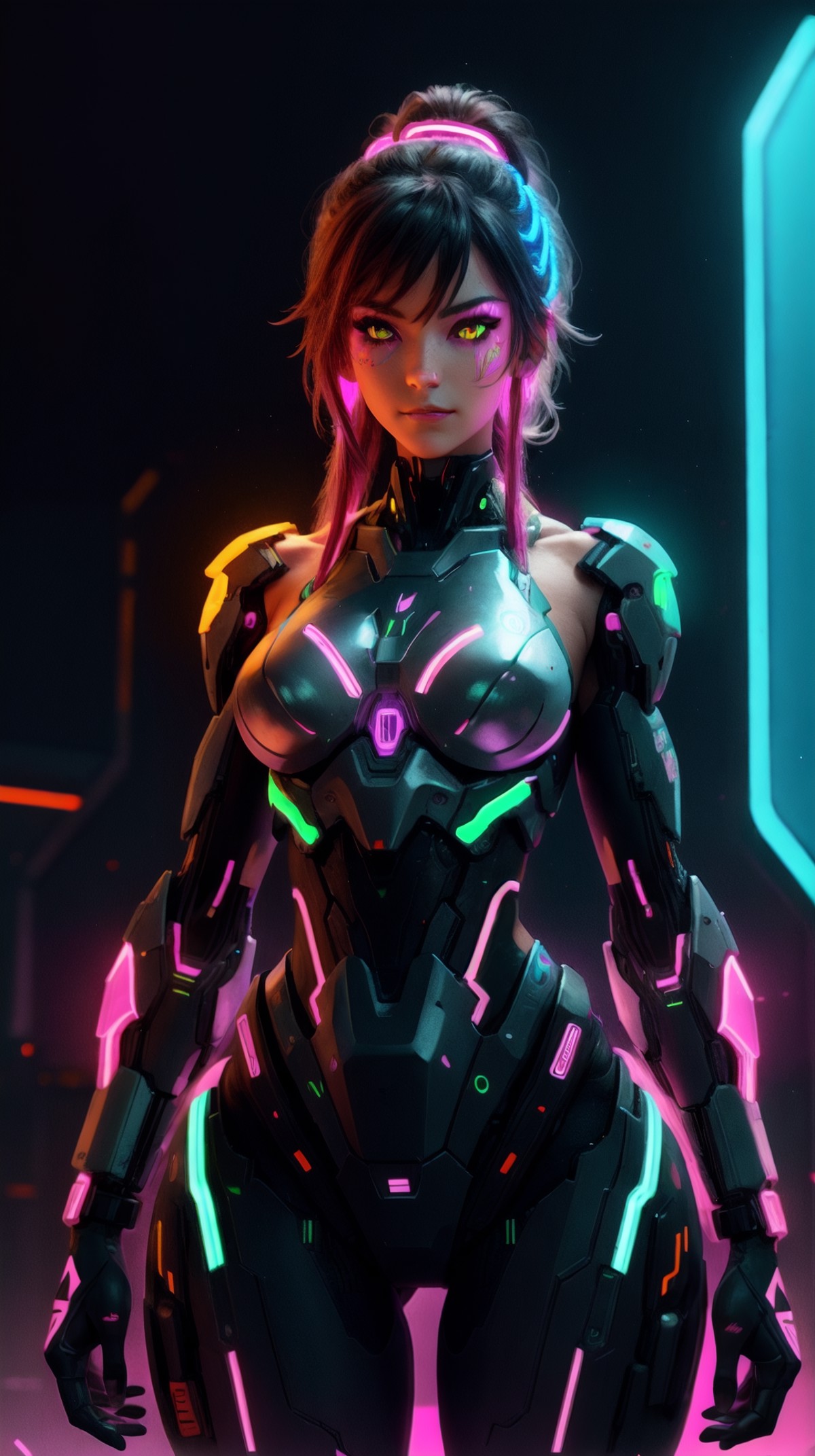 cyborg, neon <lora:nanoArmor:0.7>